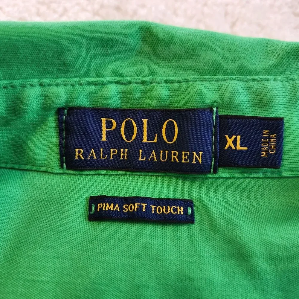 Polo Ralph Lauren Mens XL Green Short Sleeve Shirt Pima Soft Touch Orange Pony